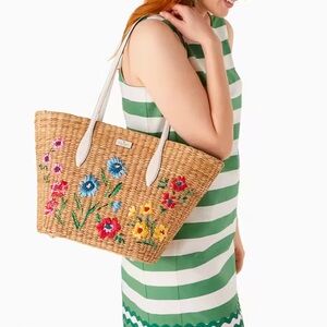 Kate Spade Garden Bouquet Embroidered Straw Tote